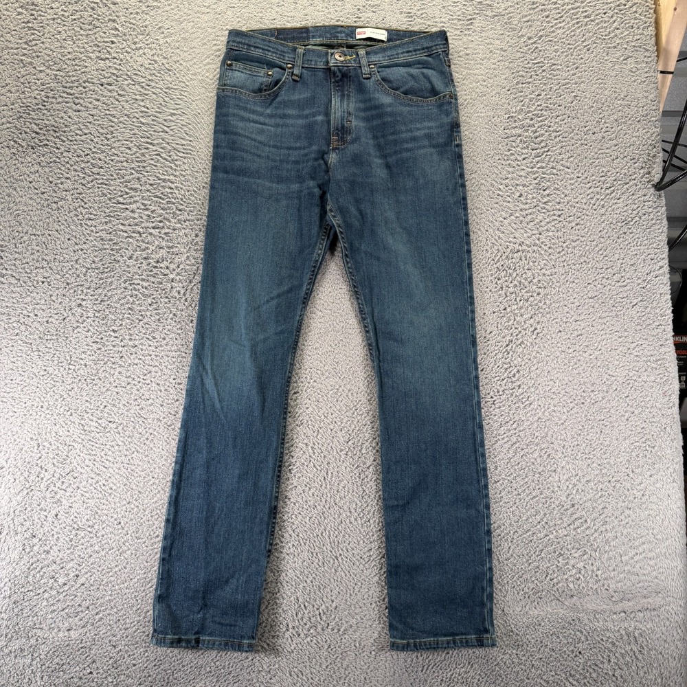 Wrangler Jeans Mens 30x32 Blue Cotton Denim Straight Slim Fit Workwear Stretch